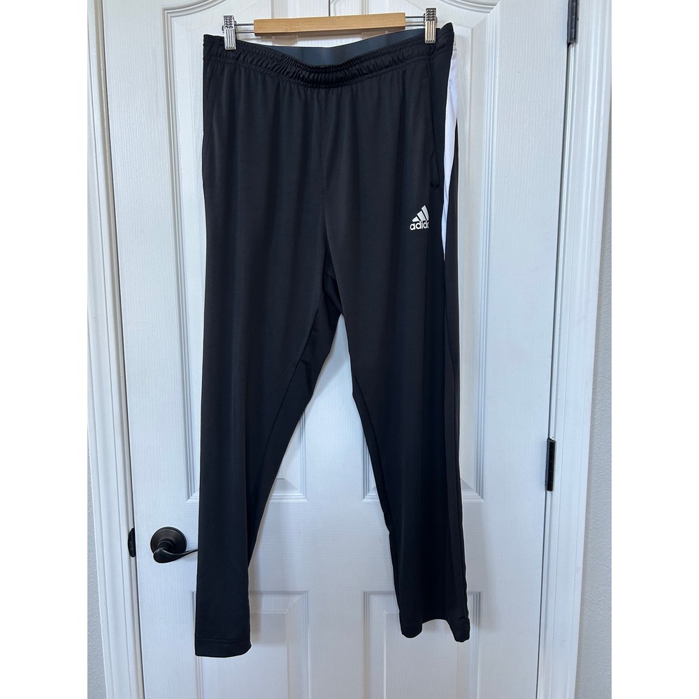 Adidas Climalite Mens Training Pants Black White Stripe Athletic Joggers XL